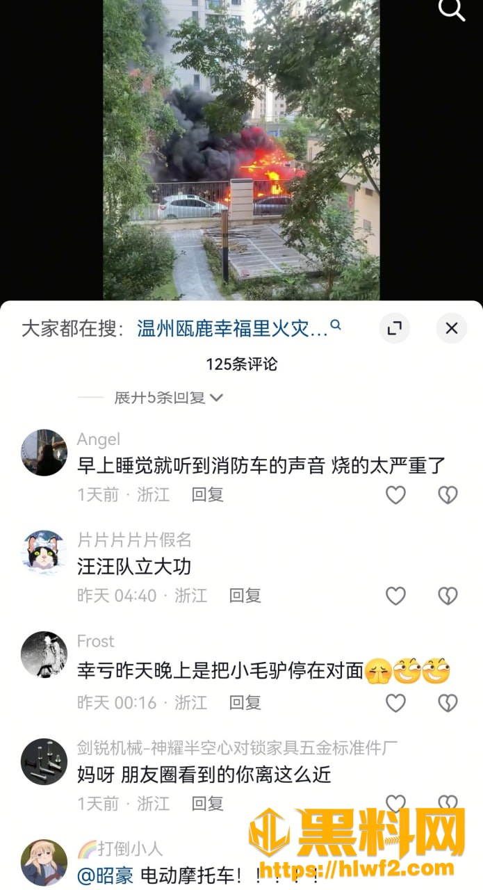 瓯鹿幸福家园电动车自燃