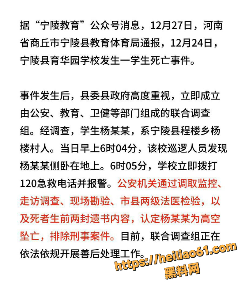 杨某某坠楼
