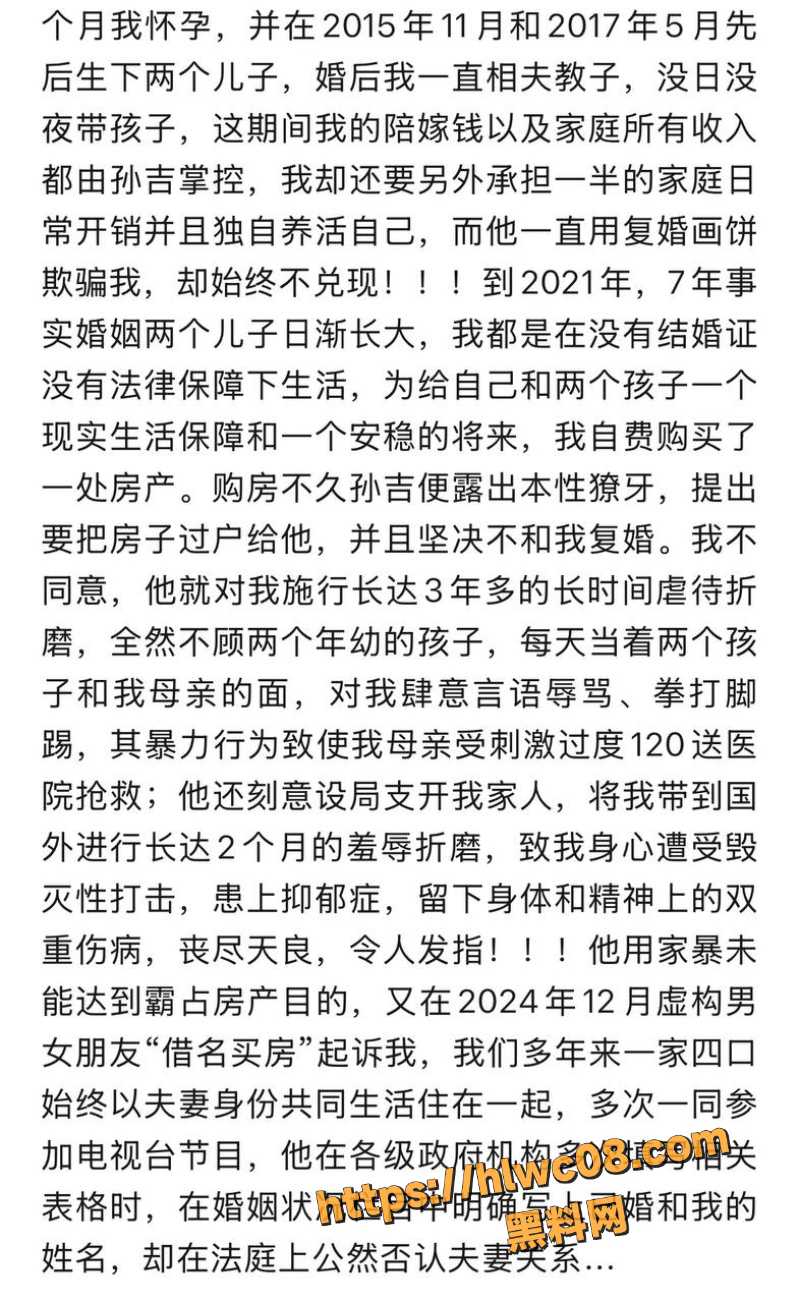 孙吉被妻子实名控诉5