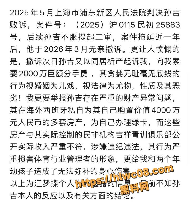 孙吉被妻子实名控诉6
