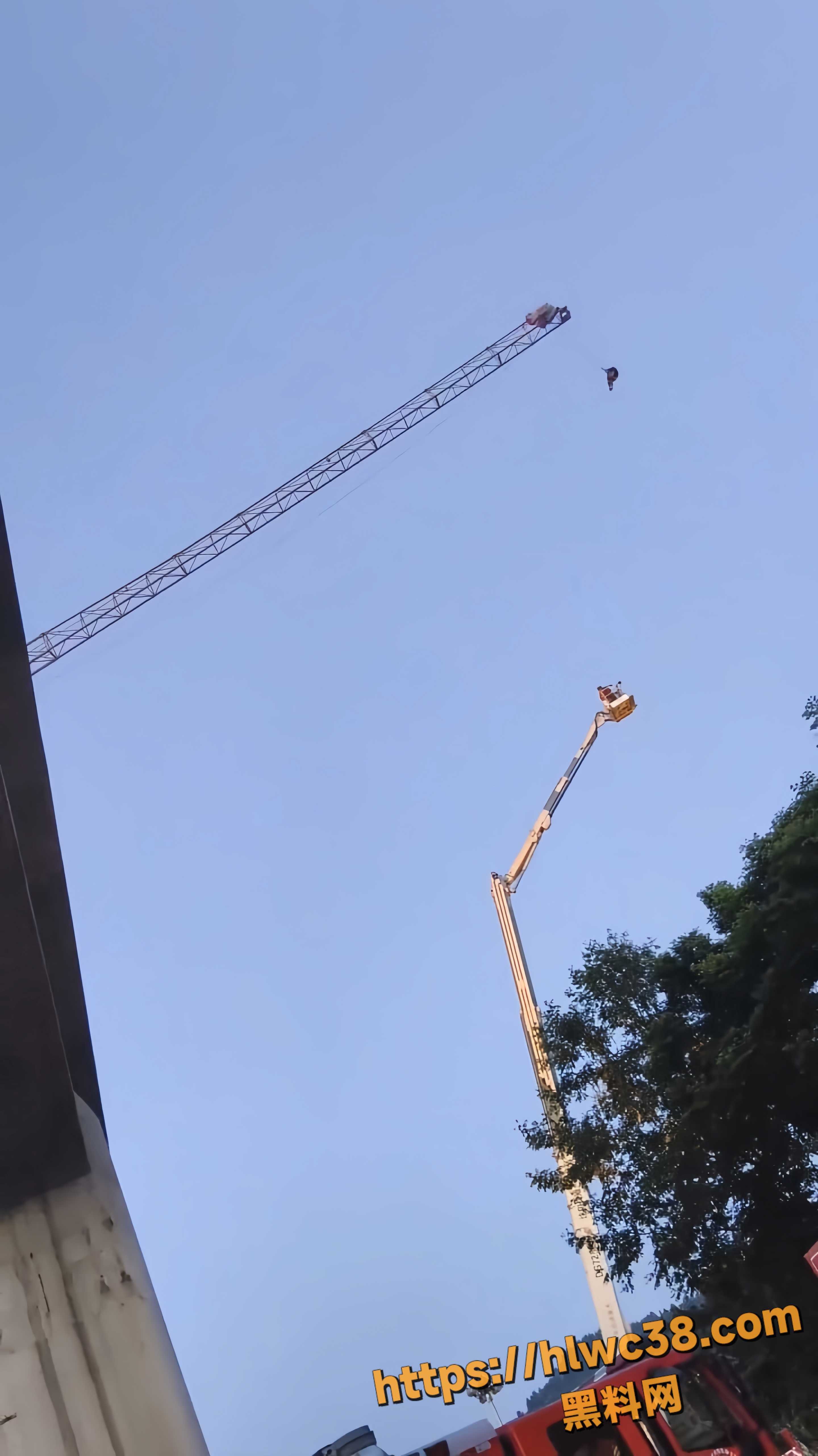 滑翔者被挂空中消防救援视频1